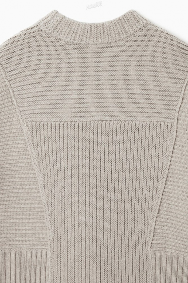 Light Beige COS Chunky Paneled Wool Sweater | UU46-J6CW