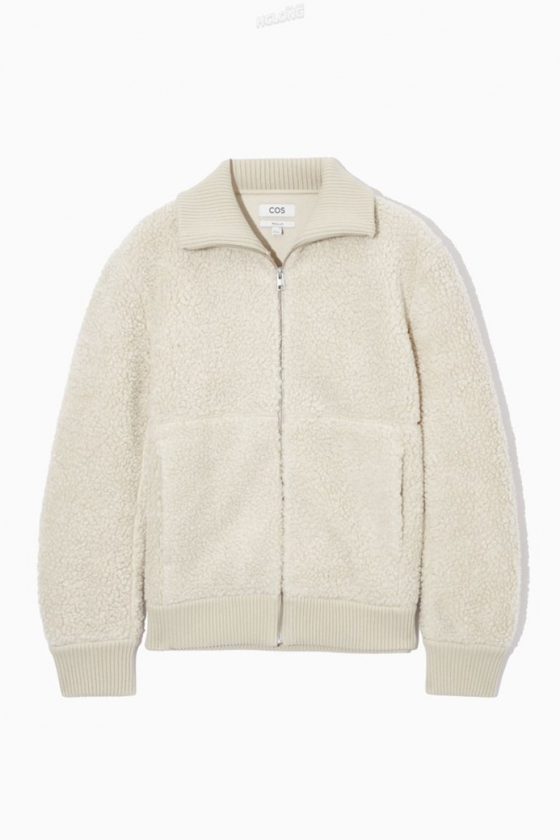 Light Beige COS Funnel-Neck Teddy Jacket | AO88-R3FA