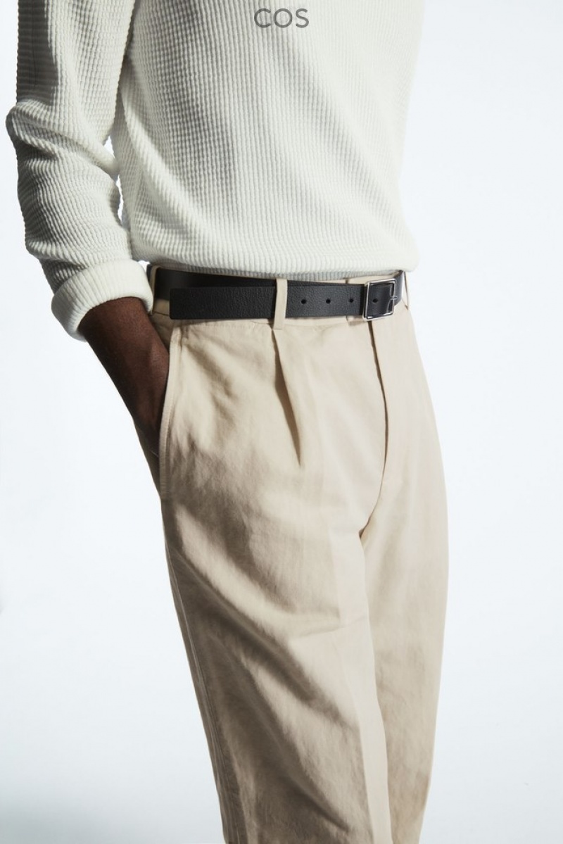 Light Beige COS Pleated Straight-Leg Linen-Blend Trousers | XX35-E2FM