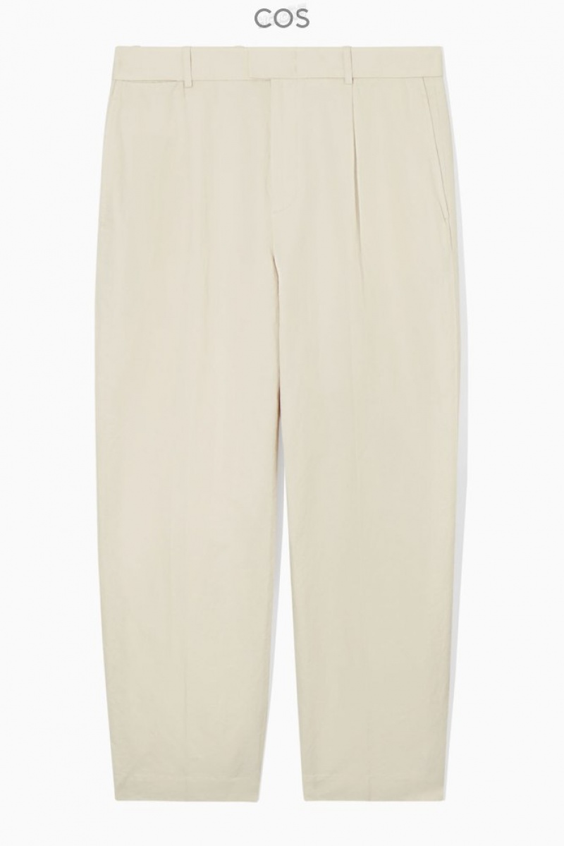 Light Beige COS Pleated Straight-Leg Linen-Blend Trousers | XX35-E2FM