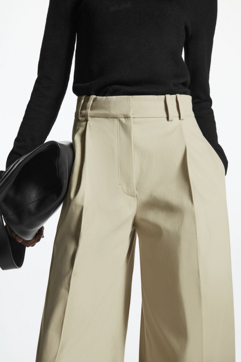 Light Beige COS Pleated Wide-Leg Utility Pants | AZ82-X7QT