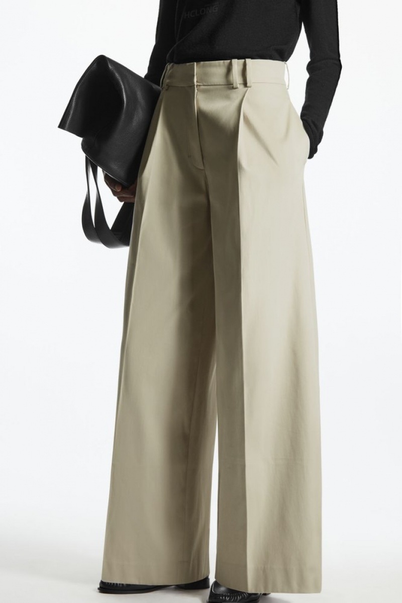 Light Beige COS Pleated Wide-Leg Utility Pants | AZ82-X7QT