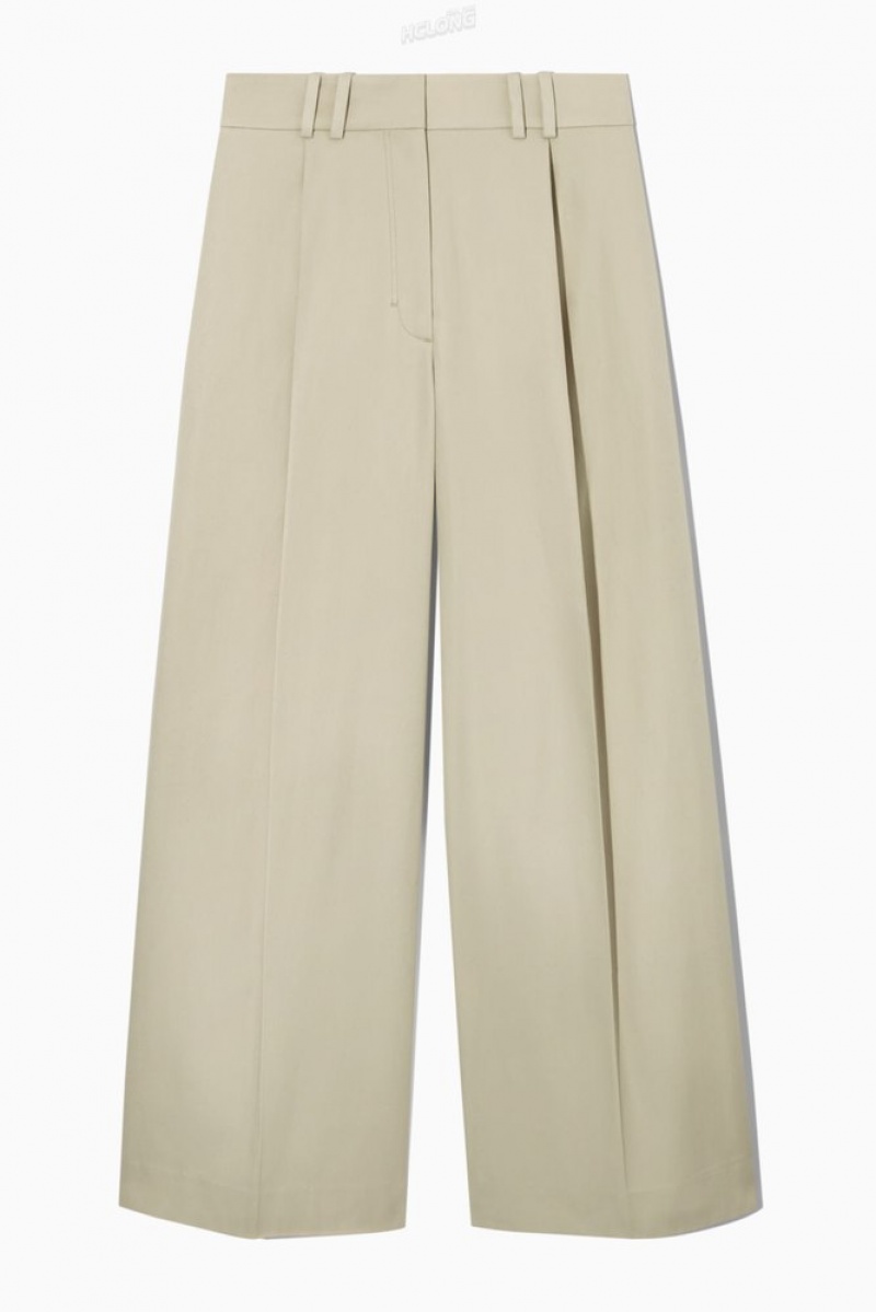 Light Beige COS Pleated Wide-Leg Utility Pants | AZ82-X7QT