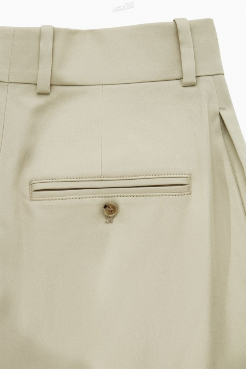 Light Beige COS Pleated Wide-Leg Utility Pants | AZ82-X7QT