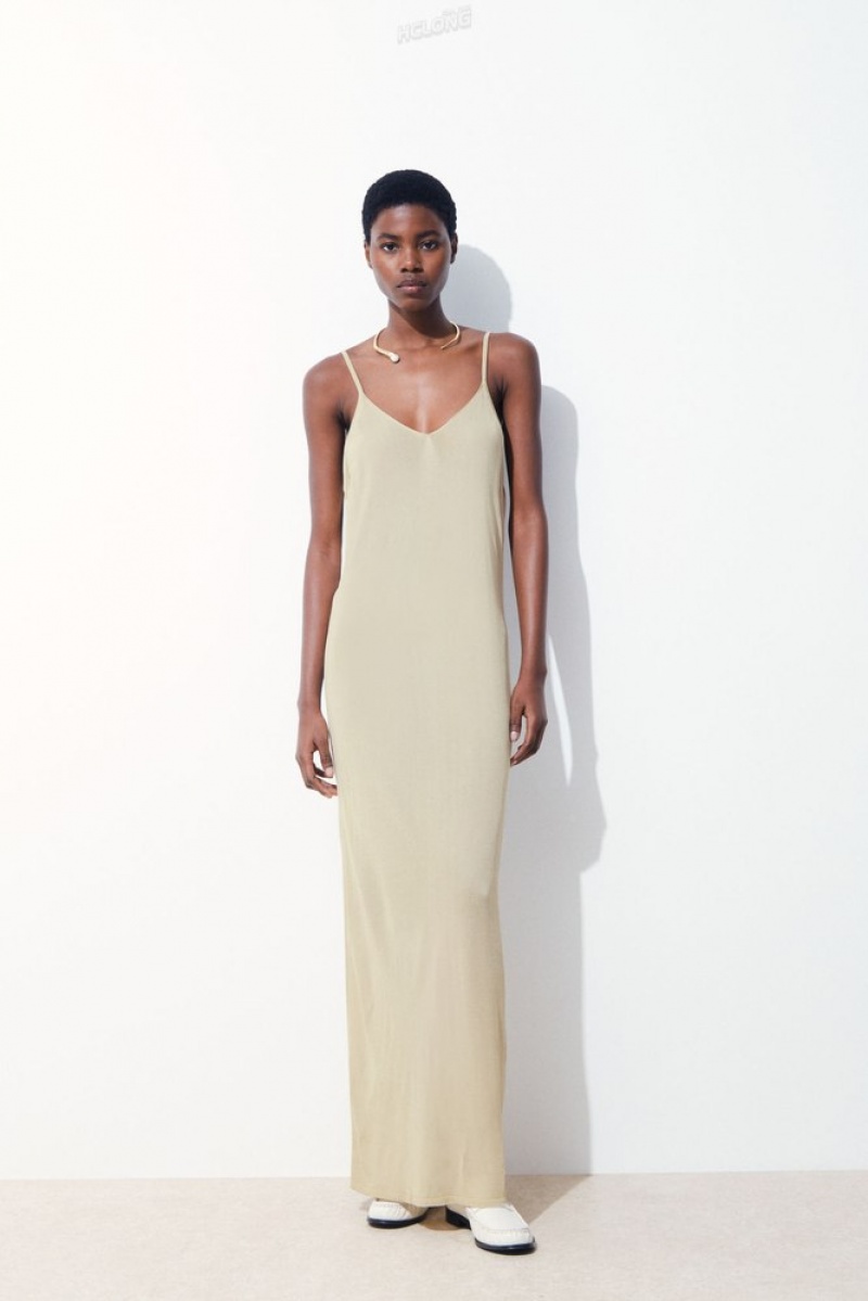 Light Beige COS The Sheer Knitted Slip Dress | GR07-B8LH