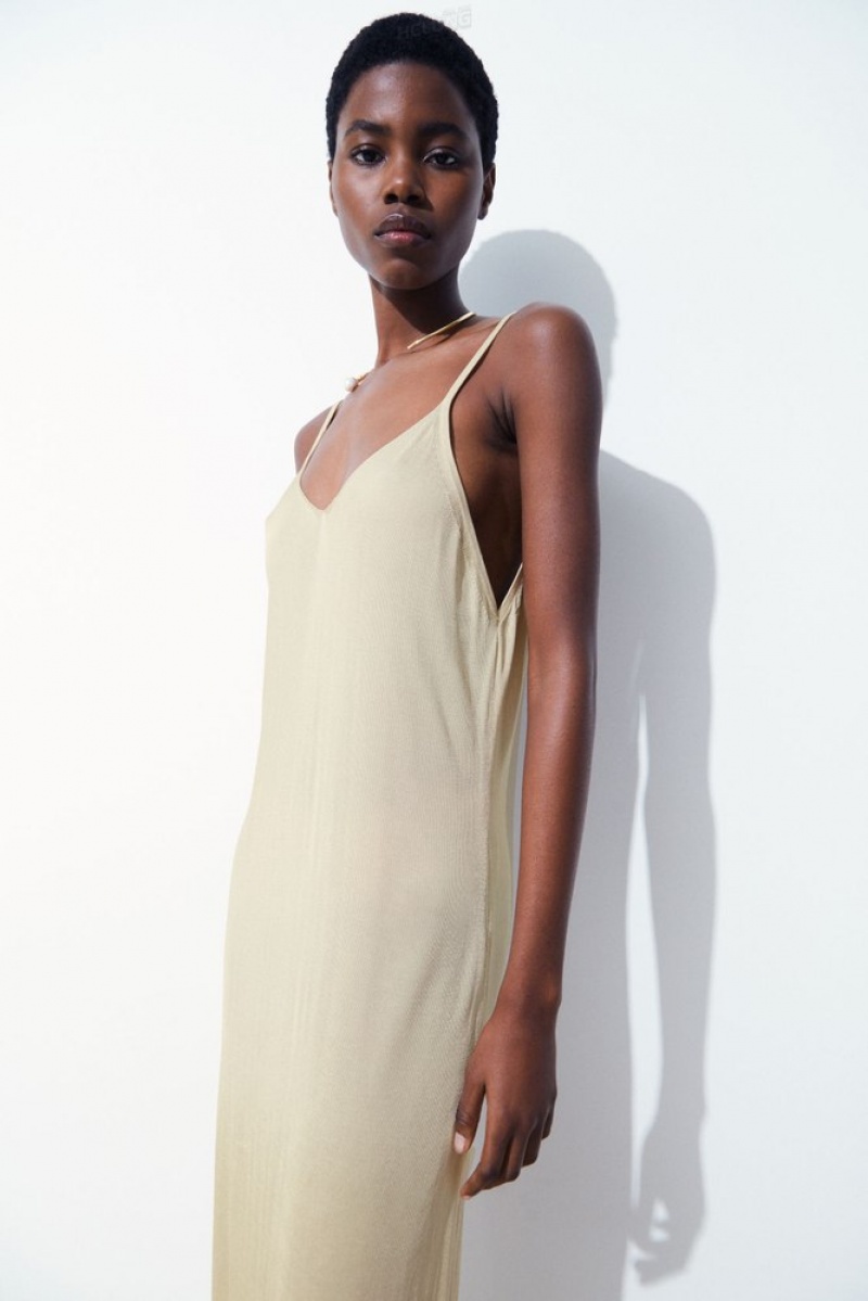 Light Beige COS The Sheer Knitted Slip Dress | GR07-B8LH