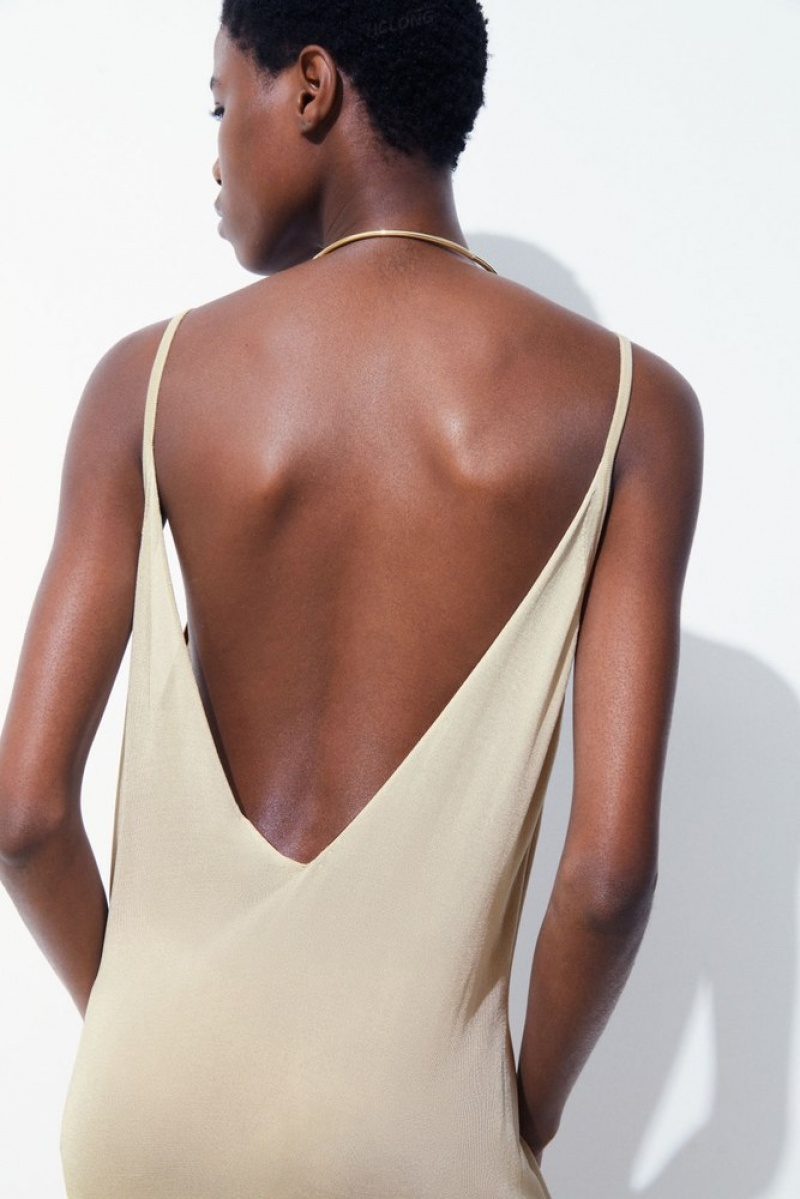 Light Beige COS The Sheer Knitted Slip Dress | GR07-B8LH