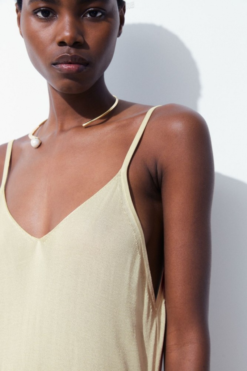 Light Beige COS The Sheer Knitted Slip Dress | GR07-B8LH