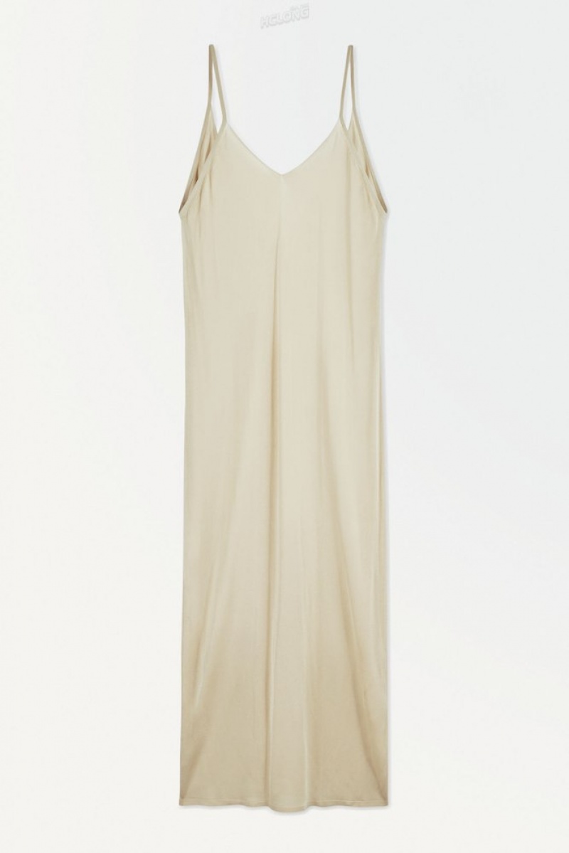 Light Beige COS The Sheer Knitted Slip Dress | GR07-B8LH