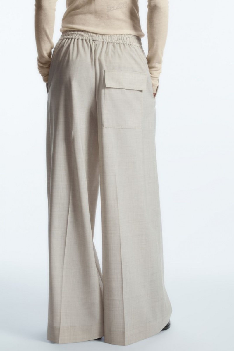 Light Beige COS Voluminous Wide-Leg Wool Pants | BW12-L4HS