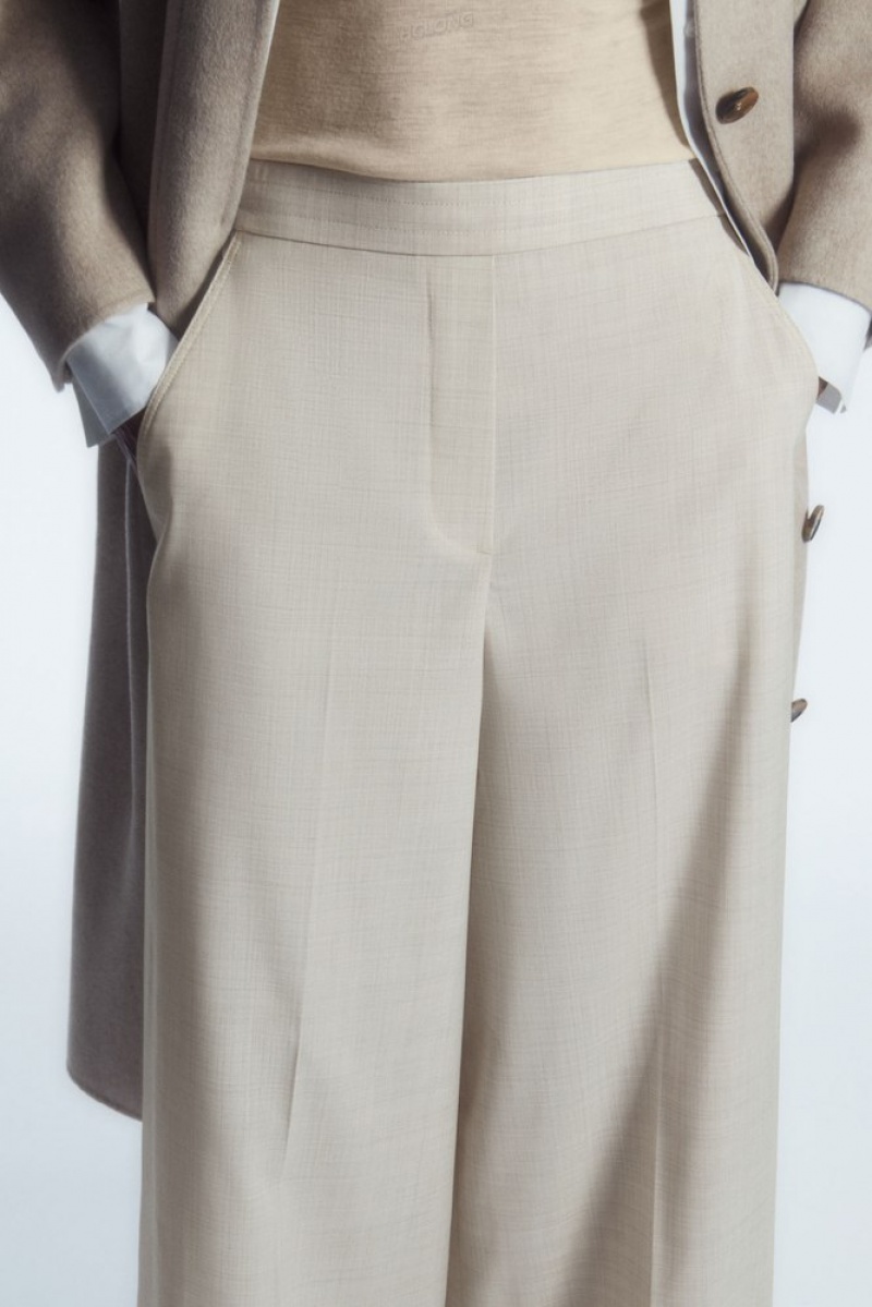 Light Beige COS Voluminous Wide-Leg Wool Pants | BW12-L4HS