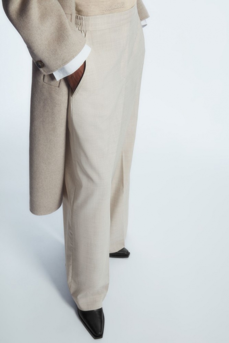 Light Beige COS Voluminous Wide-Leg Wool Pants | BW12-L4HS