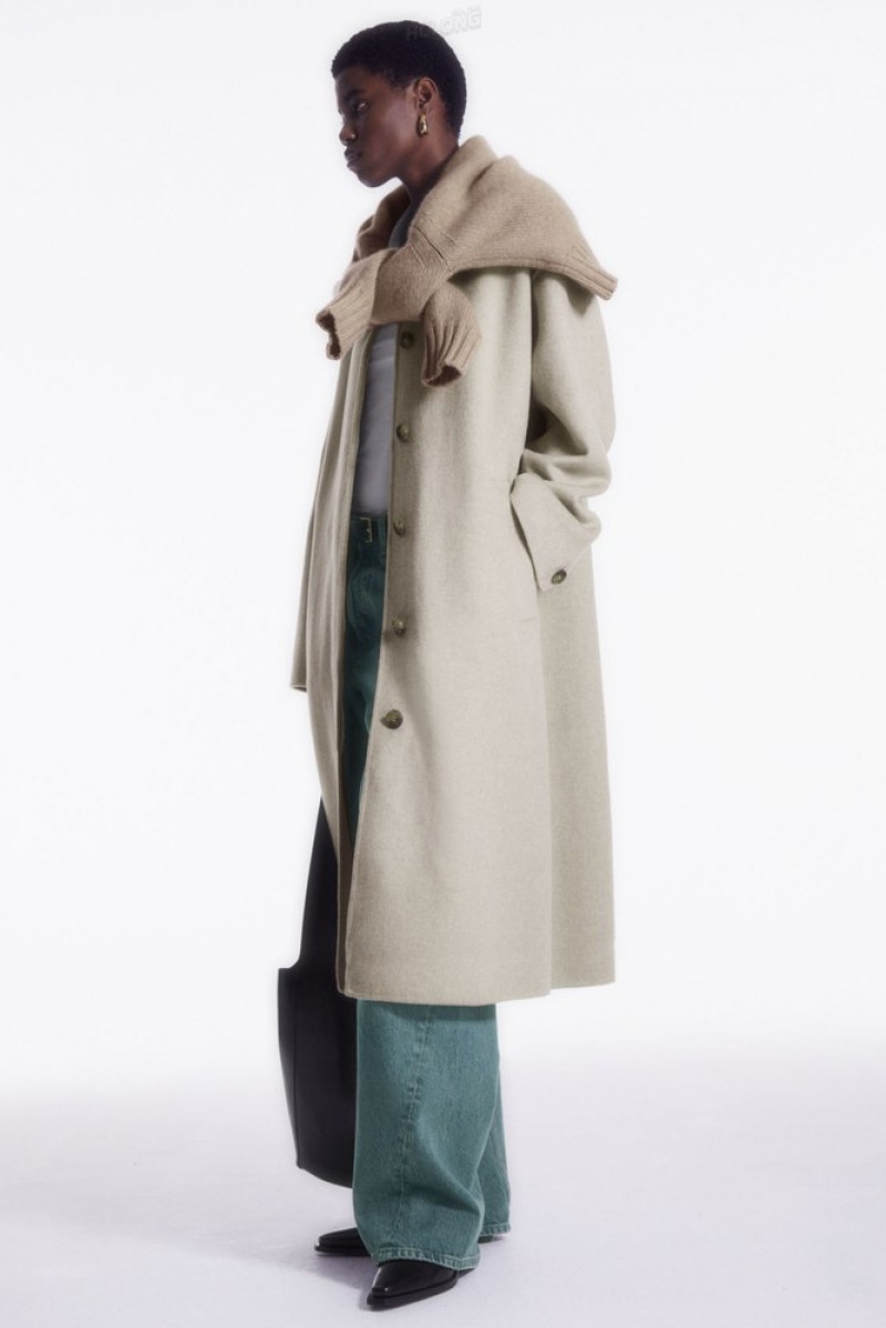 Light Beige MéLange COS Collared Double-Faced Wool Coat | JO01-Z5UU