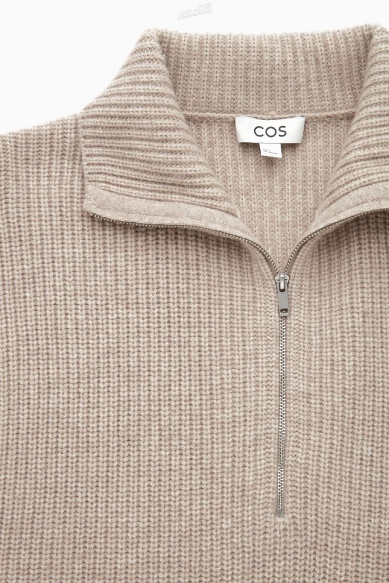 Light Beige MéLange COS Oversized Cashmere-Blend Half-Zip Jumper | DZ30-B7YG