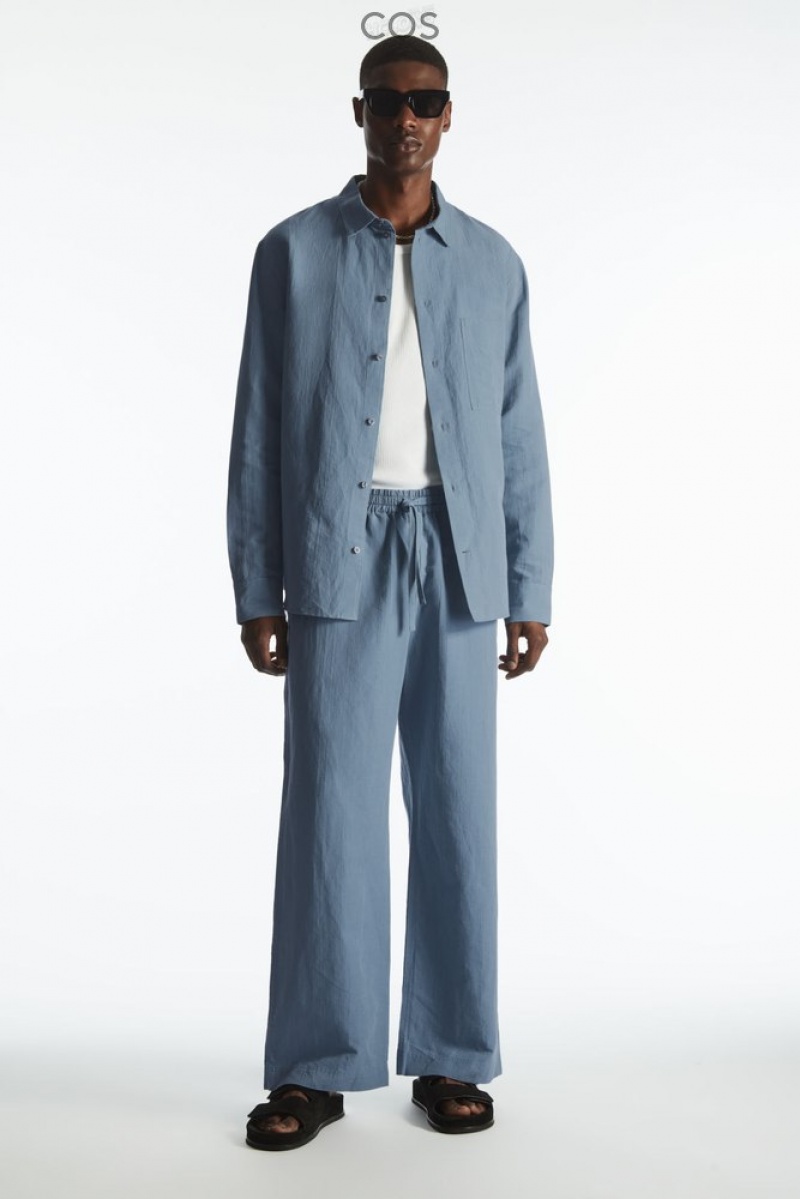 Light Blue COS Straight-Leg Textured Linen Pants | FX75-Q3ID