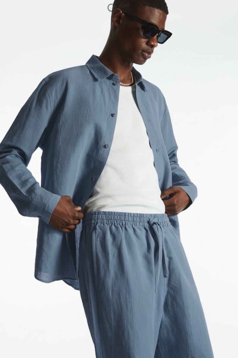 Light Blue COS Straight-Leg Textured Linen Pants | FX75-Q3ID