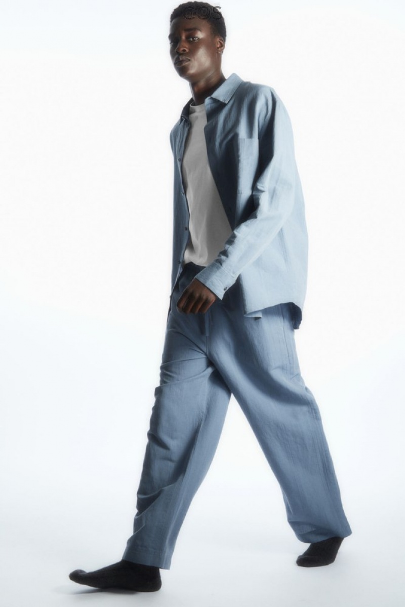 Light Blue COS Straight-Leg Textured Linen Pants | FX75-Q3ID