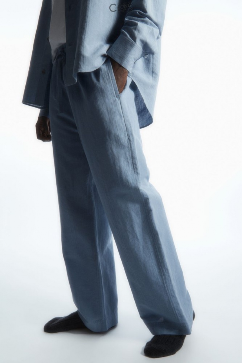 Light Blue COS Straight-Leg Textured Linen Pants | FX75-Q3ID