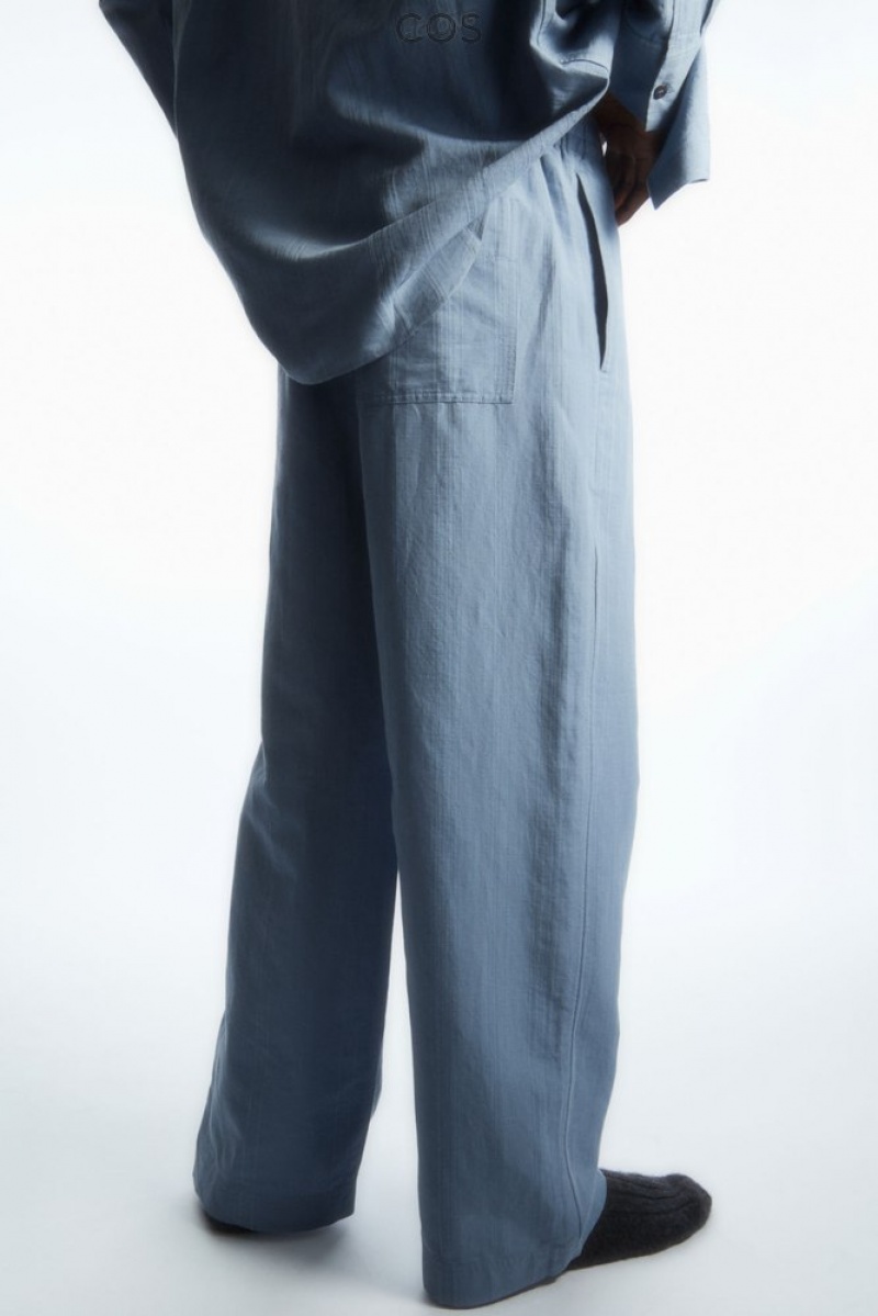 Light Blue COS Straight-Leg Textured Linen Pants | FX75-Q3ID