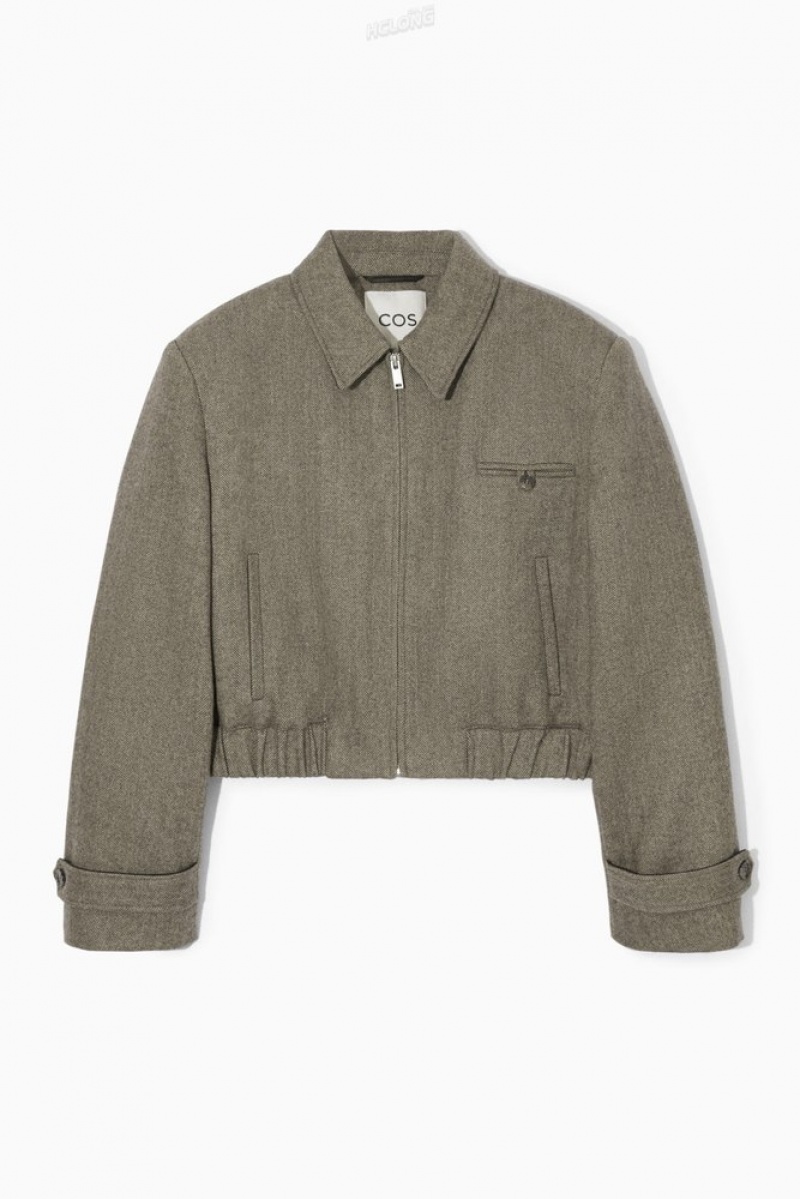 Light Brown COS Power-Shoulder Wool-Herringbone Jacket | TS28-S0JD