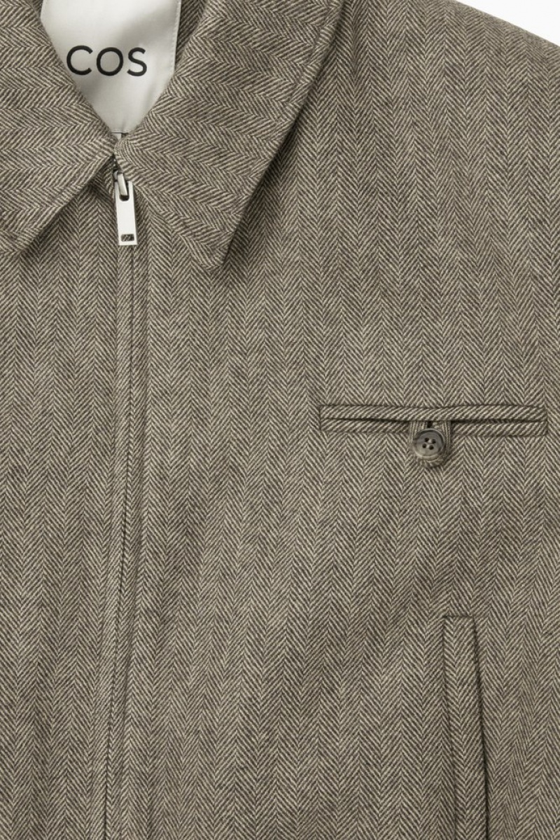 Light Brown COS Power-Shoulder Wool-Herringbone Jacket | TS28-S0JD