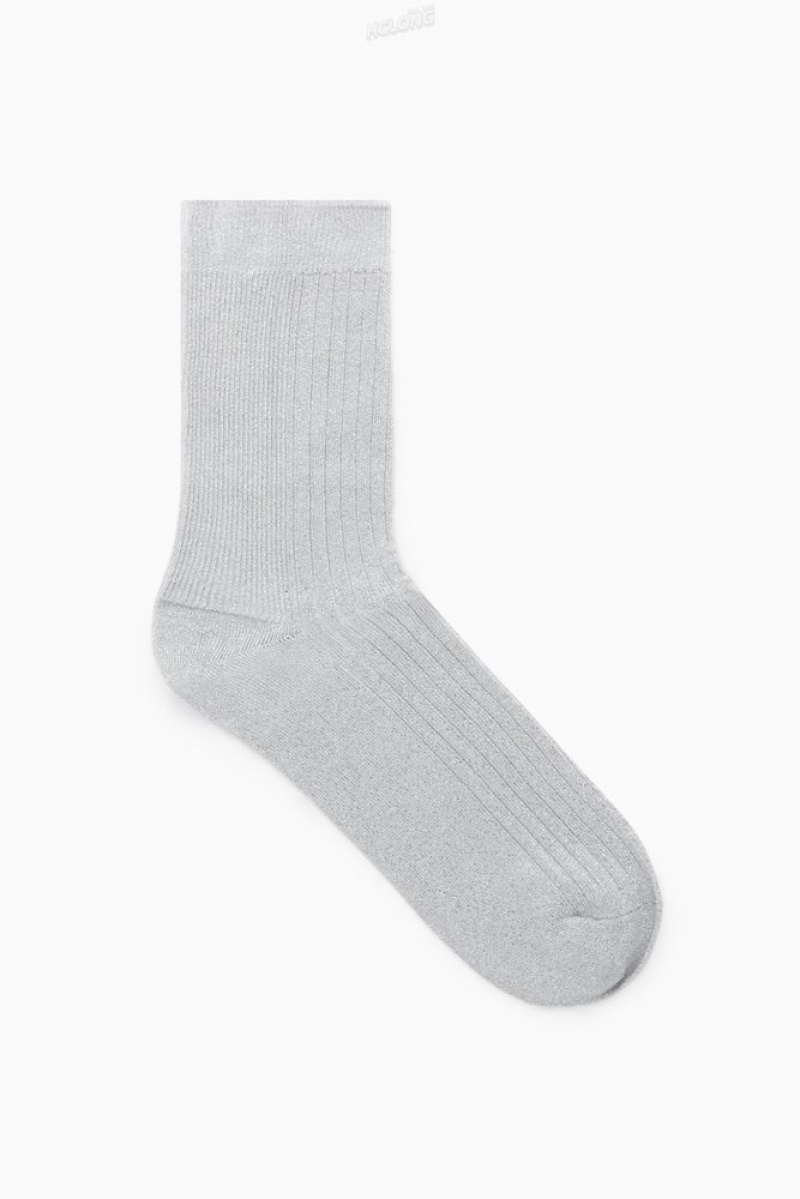 Light Gold COS Ribbed Lurex Socks | NY07-P0IO