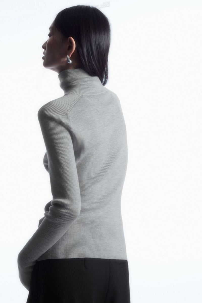 Light Gray MéLange COS Ribbed Wool Half-Zip Top | FR01-F5LC