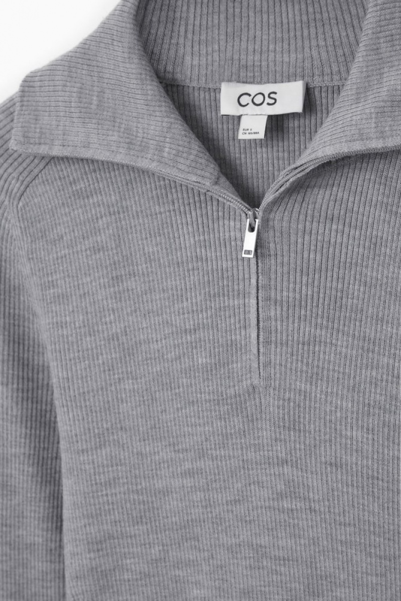 Light Gray MéLange COS Ribbed Wool Half-Zip Top | FR01-F5LC