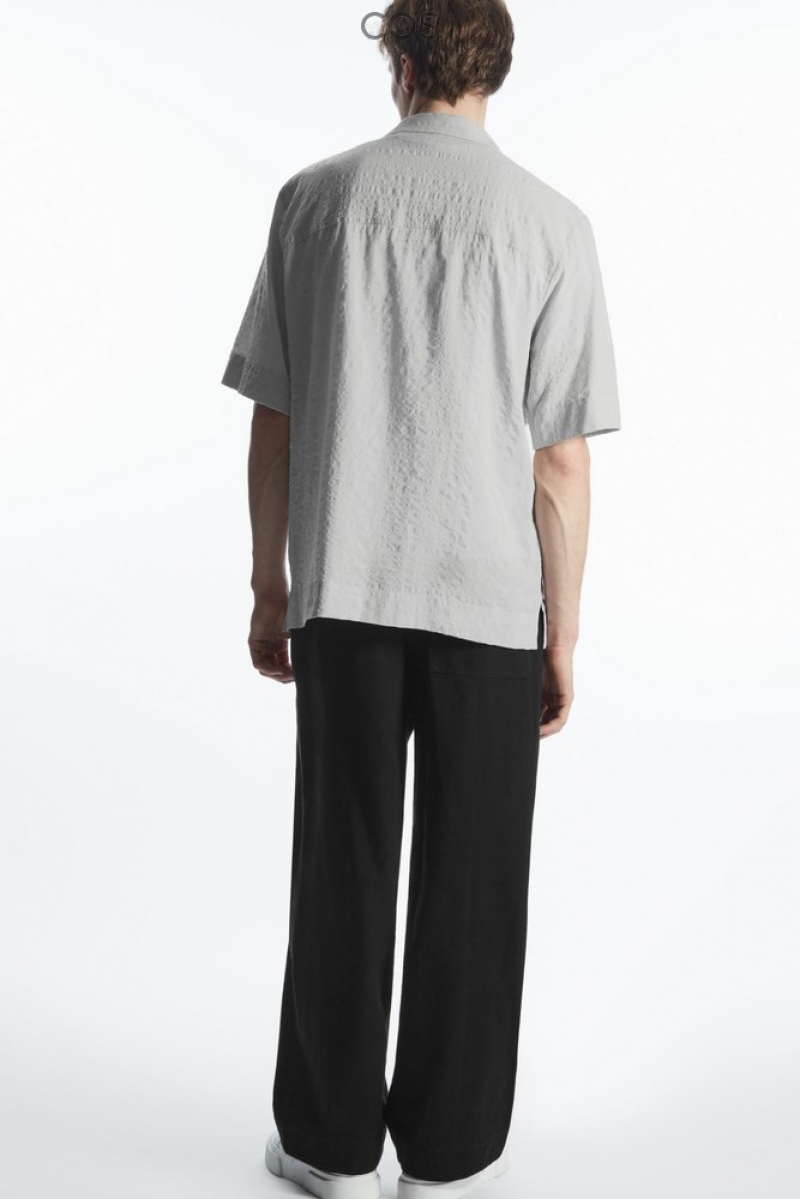 Light Grey COS Camp-Collar Seersucker Shirt | CG48-N5TT