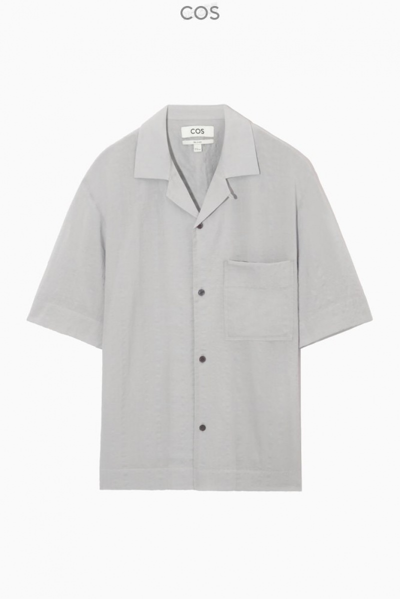 Light Grey COS Camp-Collar Seersucker Shirt | CG48-N5TT