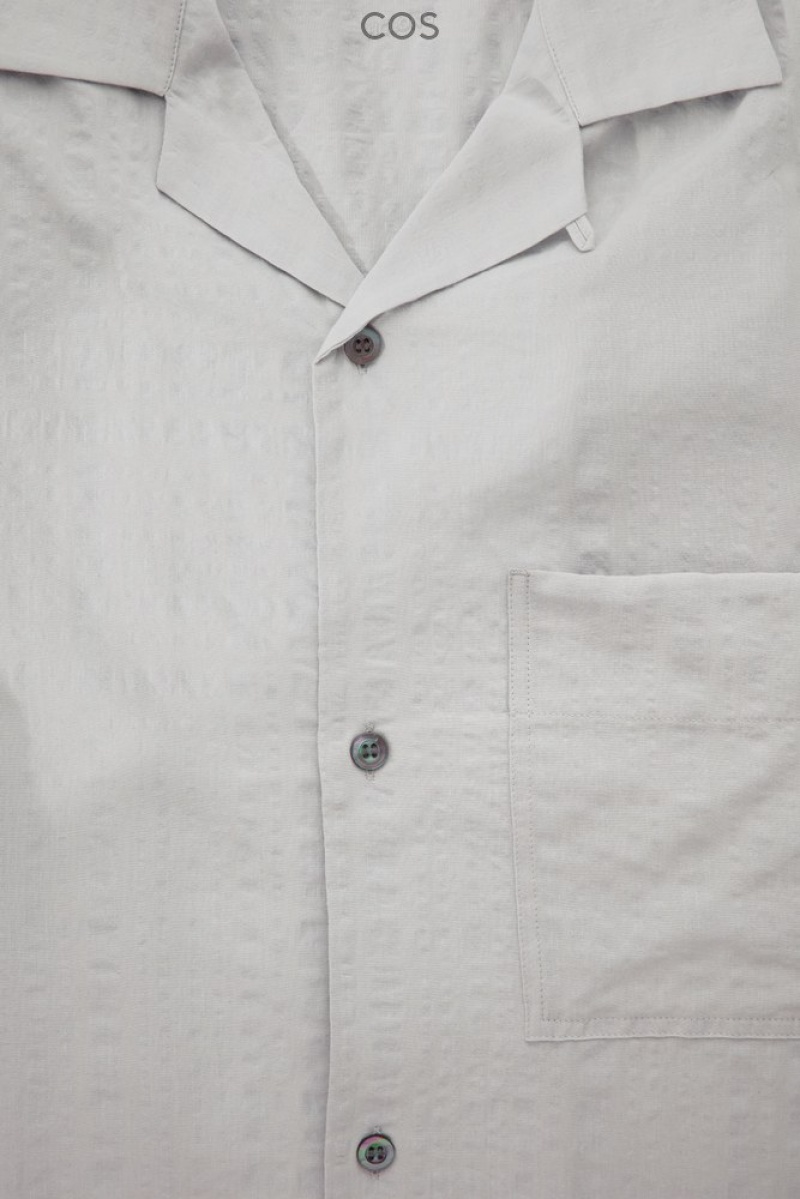 Light Grey COS Camp-Collar Seersucker Shirt | CG48-N5TT