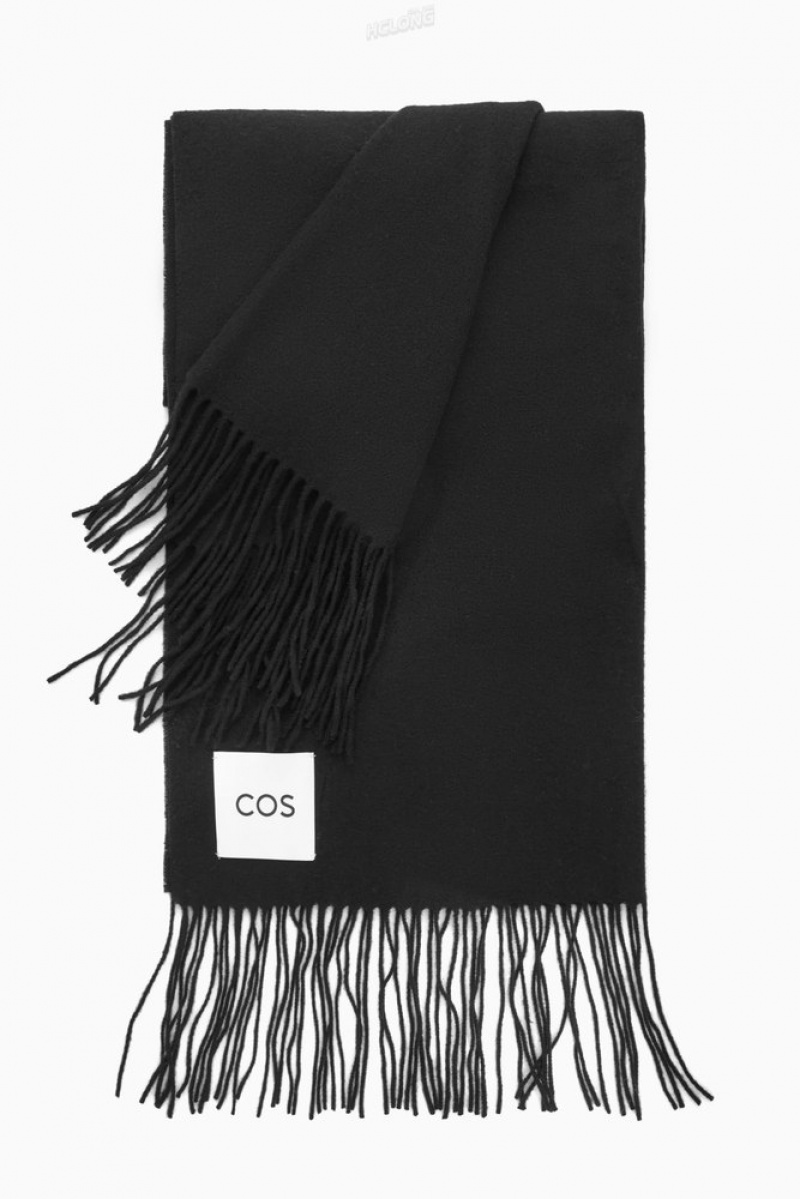 Light Grey COS Fringed Pure Wool Scarf | RZ77-U6UQ