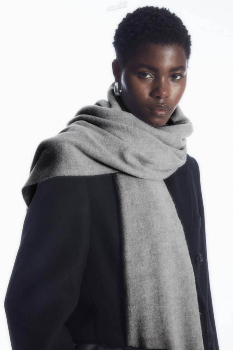 Light Grey COS Fringed Pure Wool Scarf | HS93-S2EW