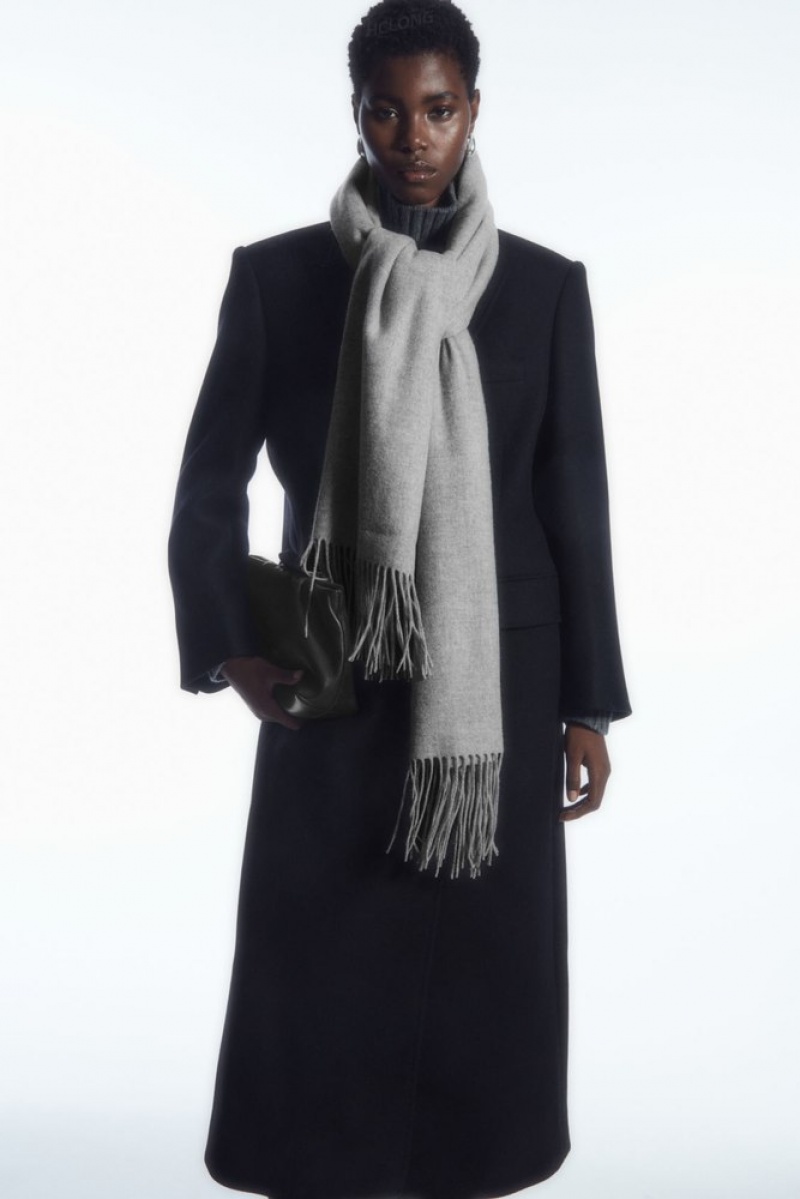 Light Grey COS Fringed Pure Wool Scarf | HS93-S2EW