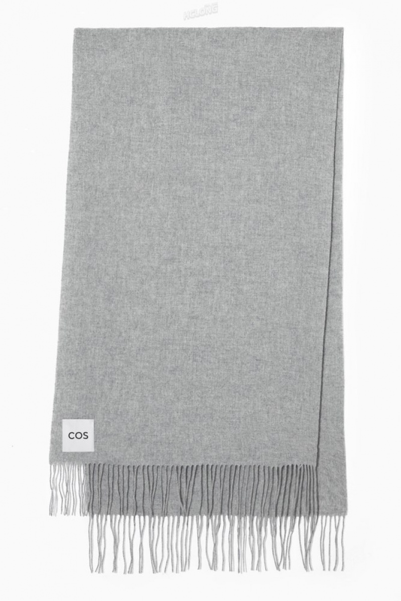 Light Grey COS Fringed Pure Wool Scarf | HS93-S2EW