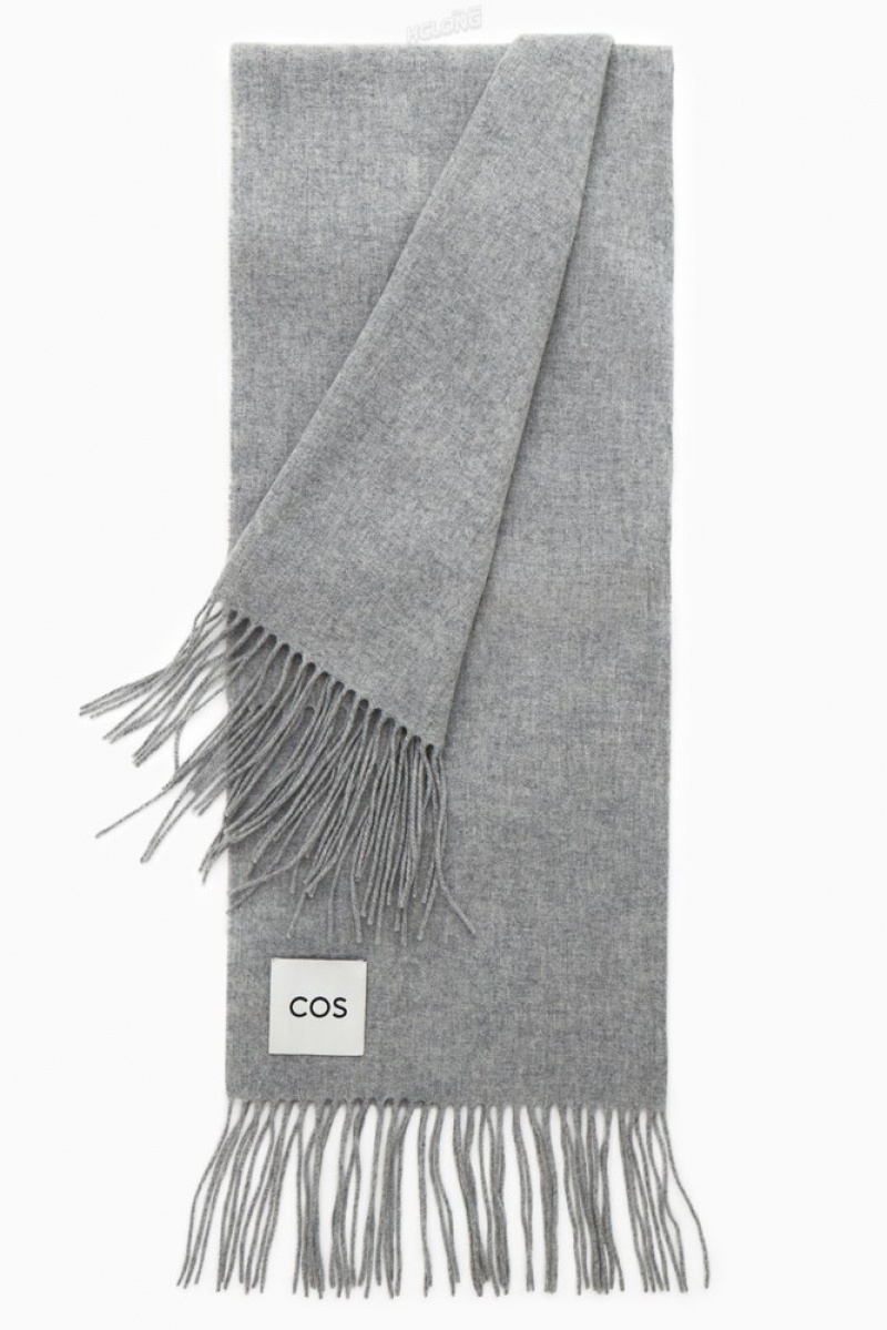 Light Grey COS Fringed Pure Wool Scarf | HS93-S2EW