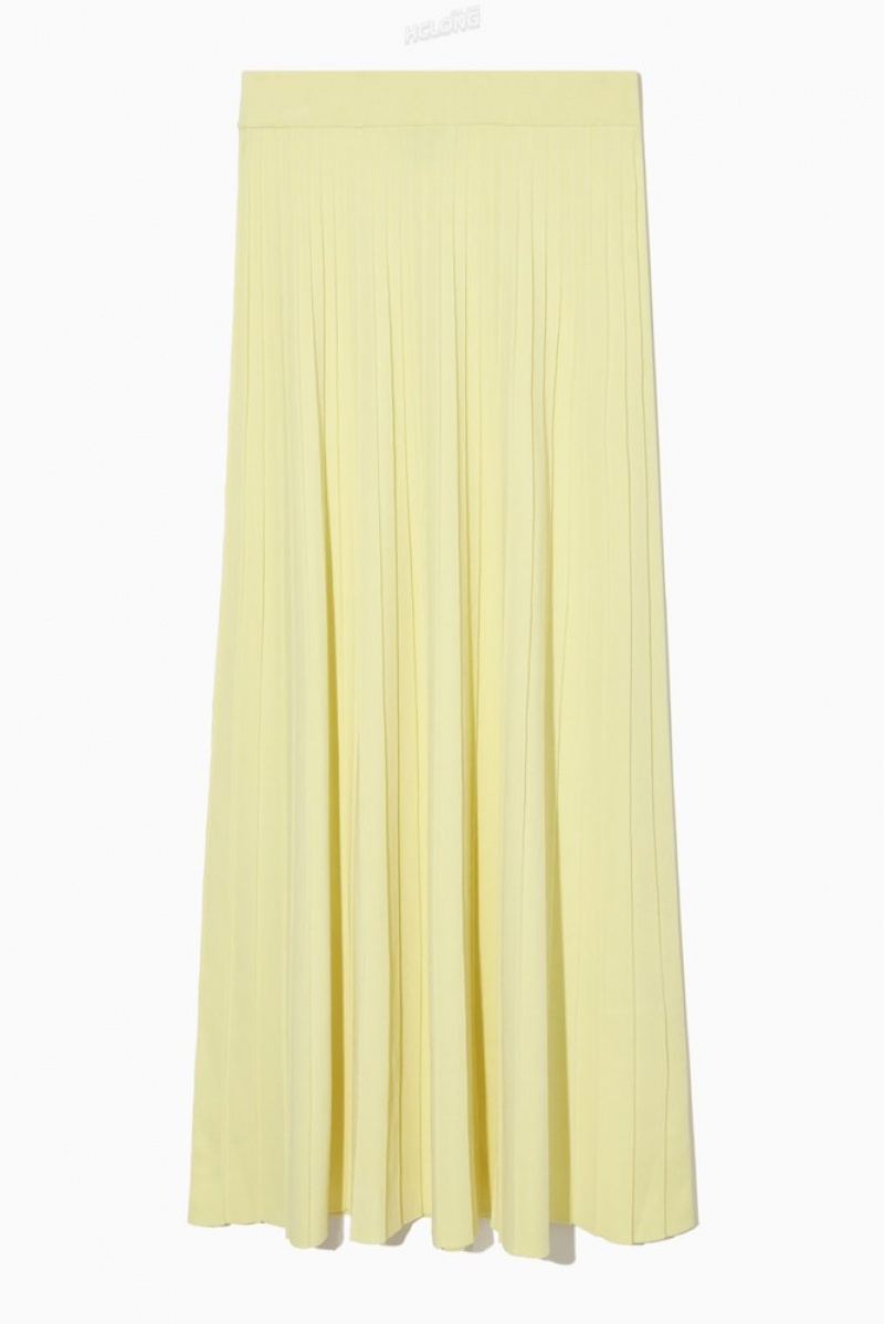 Light Yellow COS Pleated Knitted Maxi Skirt | DP12-F8EZ