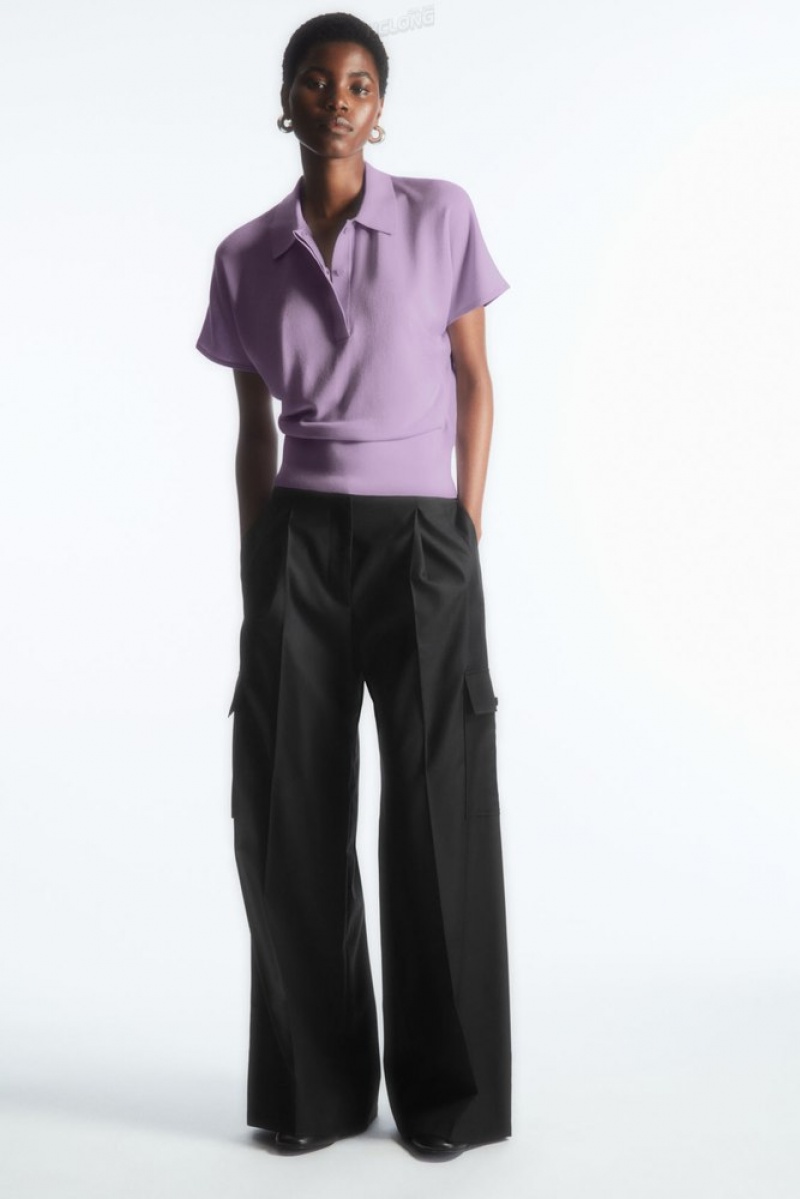 Lilac COS Knitted Polo Shirt | TF62-U2DZ