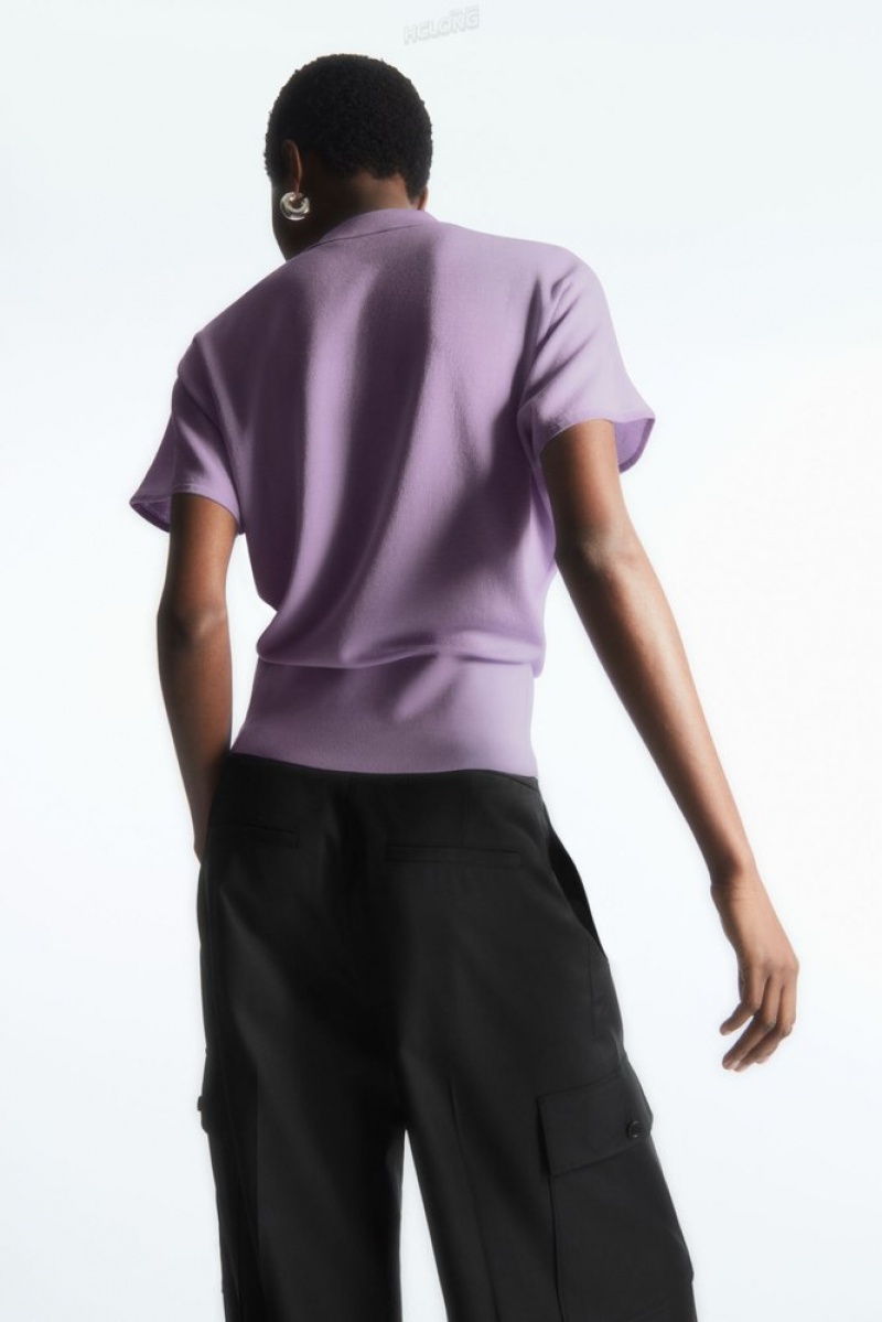 Lilac COS Knitted Polo Shirt | TF62-U2DZ