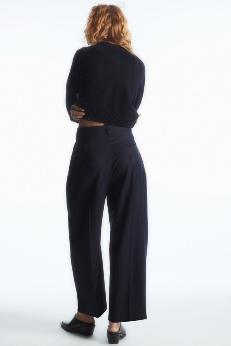 Navy COS Barrel-Leg Wool Pants | TH25-V9XX