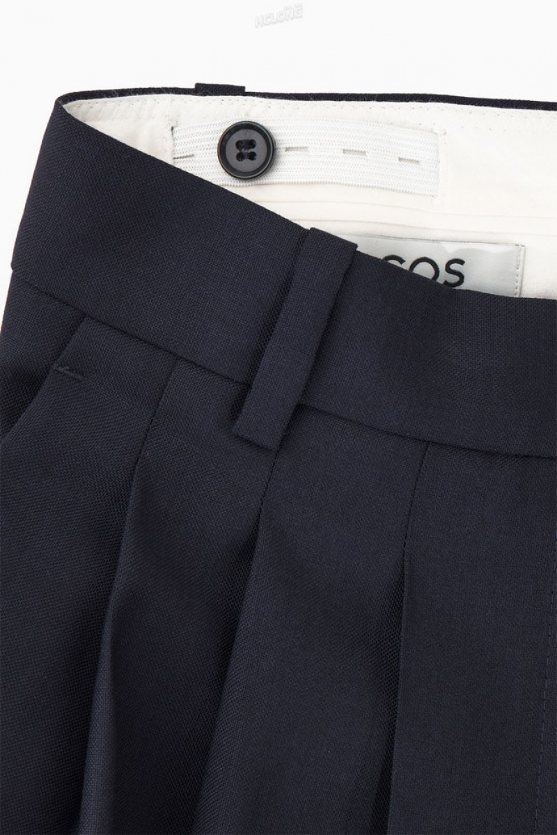 Navy COS Barrel-Leg Wool Pants | TH25-V9XX