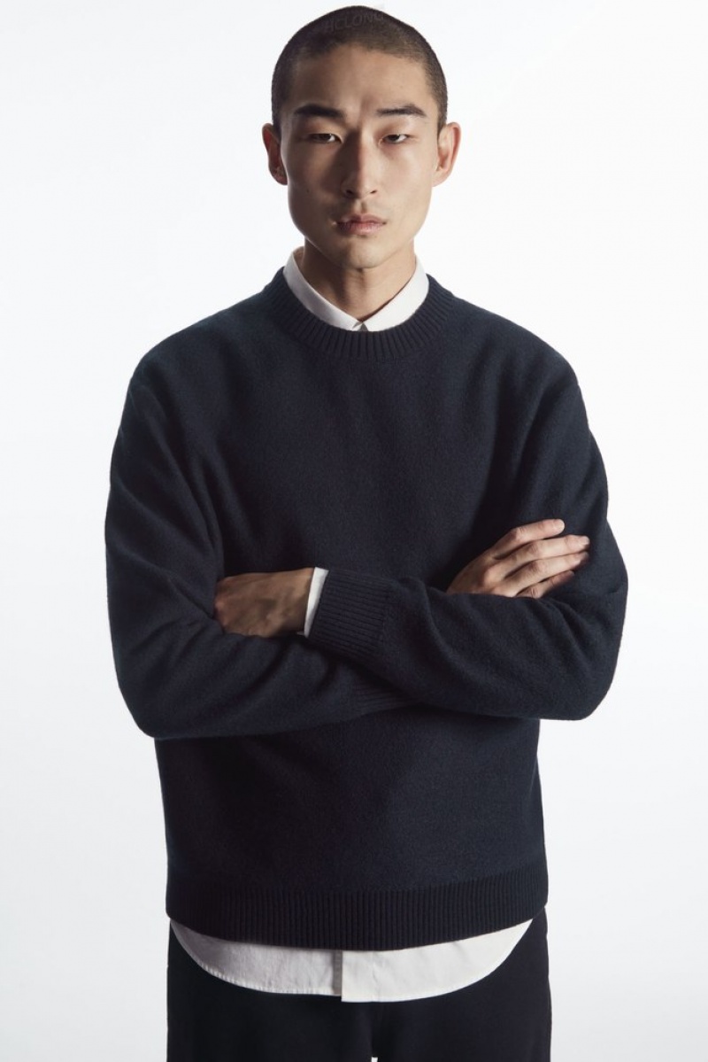 Navy COS Boiled-Wool Crew-Neck Sweater | JC22-O0JI