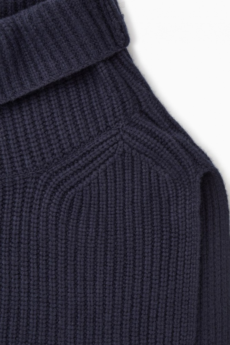 Navy COS Chunky Pure Cashmere Open-Side Vest | XE20-X3YA