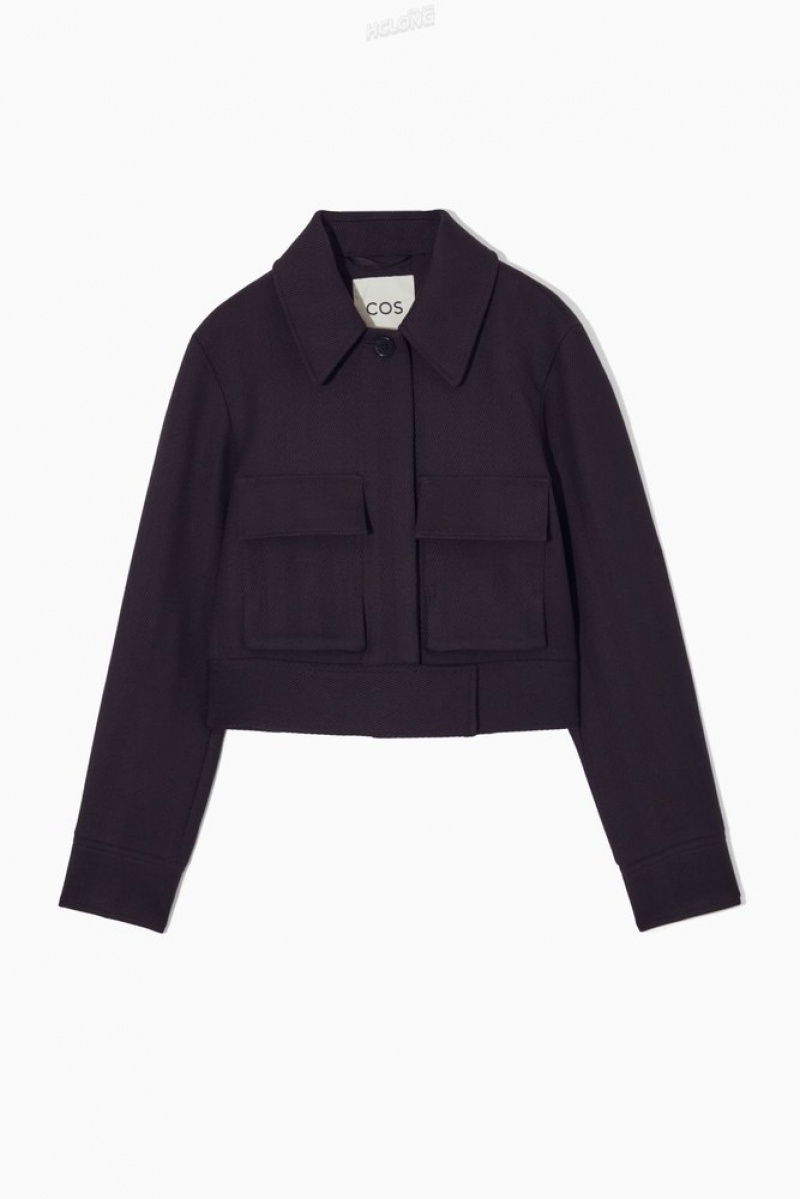 Navy COS Cropped Herringbone Wool Utility Jacket | AM44-D9KB