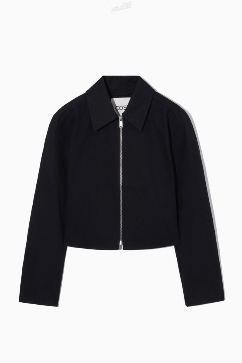 Navy COS Cropped Waisted Jacket | OL99-V0EW