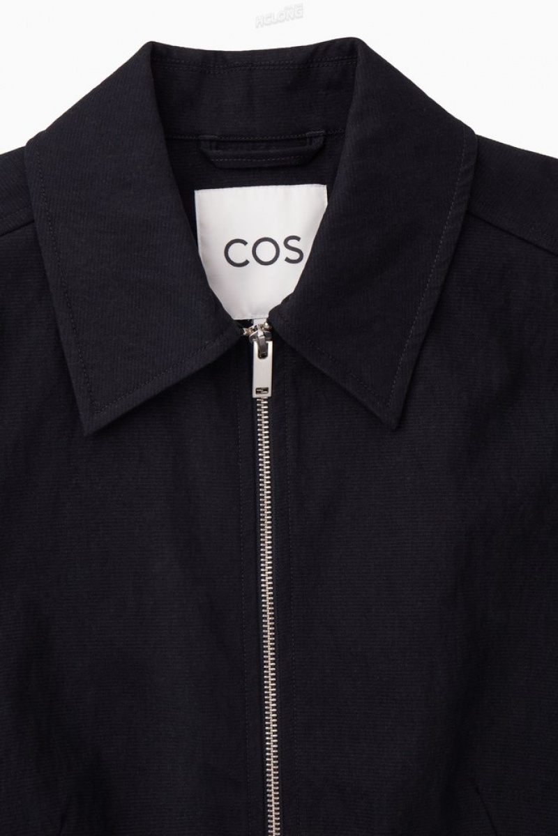 Navy COS Cropped Waisted Jacket | OL99-V0EW