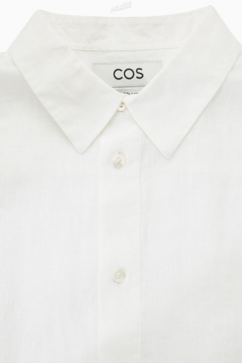 Navy COS Curved-Hem Linen Shirt | IR46-H1ZU