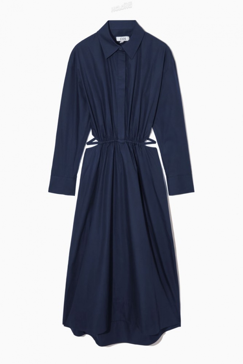 Navy COS Cutout-Waist Midi Shirt Dress | WH18-K0TG