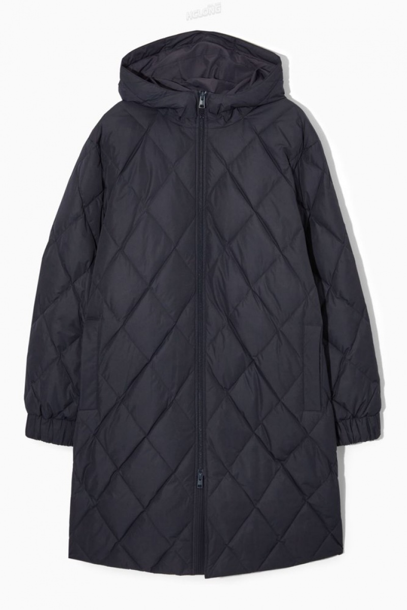 Navy COS Diamond-Quilted Padded Parka | WP49-T8RA