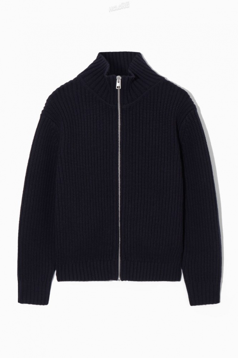 Navy COS Funnel-Neck Knitted Wool Jacket | IG20-V1PU